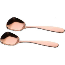 2 Pcs Stainless Steel Square Flat Spoons Rainbow Serving Spoons Mini Coffee Dinner Cutlery (rose Gold)