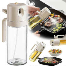 2-in-1-Ölsprüher und -spender aus Glas, 550-ml-Ölsprühflasche mit Ausgießer, transparenter Ölsprüher, geeignet für Küche und Grill