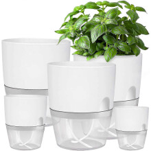 Ensemble de 3 pots à herbes aromatiques à arrosage automatique pour rebord de fenêtre, compatibles avec la cuisine, 18,2 x 11 x 15,3 cm, blanc