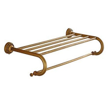 Brass Towel Bar with Shelf Brushed Gold Vintage Wall Mounted Bathroom Rack Corrosion Resistant Finish