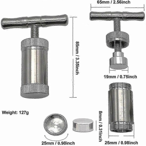 Stainless Steel Pollen Press T Press Handle Tool Heavy Duty Durable  Premium Anodized Spice Pollen (silver) 2