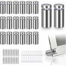 20 espaciadores de vidrio, soporte de pared de acero inoxidable compatible con clavos publicitarios, placas y letreros (plateado) 12 mm x 20 mm