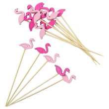 100 stuks flamingo cocktailprikkers, handgemaakte houten spiesjes met flamingo-ornament, tropische jungle flamingo feestdecoratie voor verjaardagen.