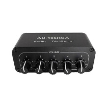 5-kanaals stereo-distributeur/mixer met 1 ingang en 5 uitgangen, RCA-splitter, compatibel met actieve eindversterkers.