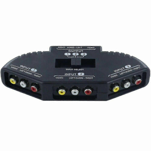 Μαύρος διακόπτης διακλάδωσης 3 θυρών Av Composite RCA Selector Box με βύσμα καλωδίου 1