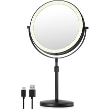 Espejo de maquillaje con aumento de 10x y luz, espejo de tocador de doble cara de 8.5 pulgadas, sin giro y con soporte de altura ajustable.