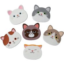 Set Of 6 Cute Cat Cup Coasters Mats Silicone Rubber Faces compatible with Wine Glass Tea Home Gift Ide Gift