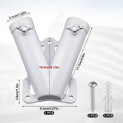Double FlagPole Bracket Holder, V Shape Aluminum Alloy Flagpole Wall Mount Bracket Windproof Flag Br 1