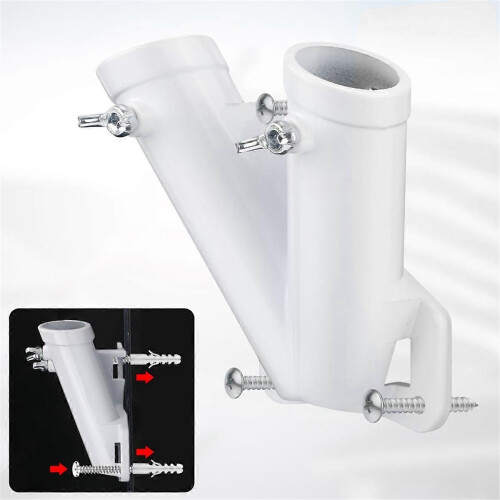Double FlagPole Bracket Holder, V Shape Aluminum Alloy Flagpole Wall Mount Bracket Windproof Flag Br 2