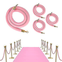 4 Pcs Pink Velvet Stanchion 6.4ft Velvet Rope, Crowd Control Ropes Barrier With Polished Gold Hooks, Thick Stanchion Queue Barrier Rope