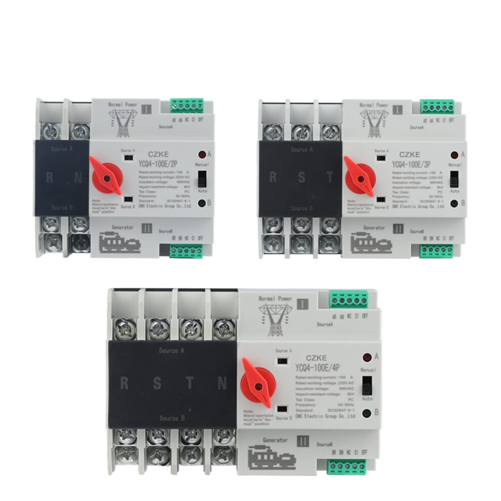 Ycq4â100E 63A 2P Dual Power Automatic Transfer Switch, Din Rail Changeover For Uninterrupted Supply 9351714622103