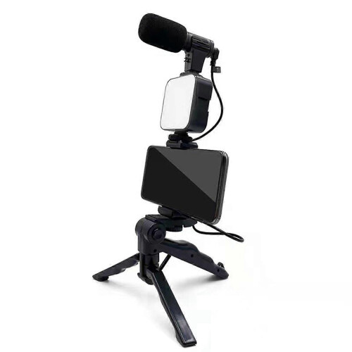 Kit de tripé para celular com microfone e iluminação LED para vlogs e vídeos B 1