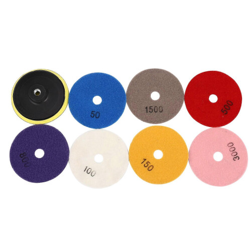 Conjunto de 8 discos de polimento diamantados de 4 polegadas para uso a seco/úmido, compatíveis com granito e pedra.
