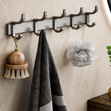 Wall Mounted Coat Rack with 5 Hooks, Heavy Duty Aluminum Hook Rail for Bathroom, Entryway and Towels