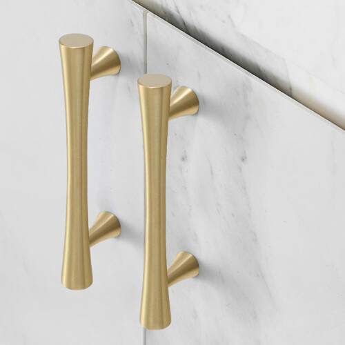 2 Pcs Brushed Brass Cabinet Handles Gold Drawer Pulls Vintage Solid Brass for Kitchen Cupboard Wardrobe 2