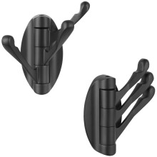 Bathroom Towel Hook with 3 Folding Swivel Arms, Matte Black Wall Mounted Space Saving Design, 2 Pack