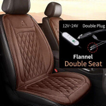 (2PCS Brown Flannel) 12V 24V Car Seat Heater 30s Fast Heated Car Seat Cover Flannel/Cloth Car Heating Mat Universal Winter Electric Heated Seat Cover