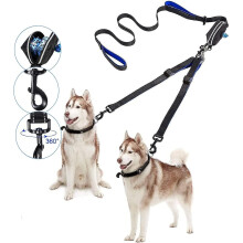 Laisse double pour chiens de grande taille, 2 m (6,6 pi), avec porte-sacs à déjections canines