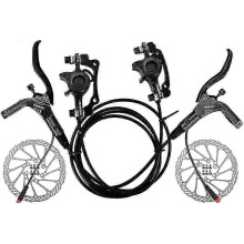 MTB schijfremset, hydraulische schijfremset, MTB voor- en achterschijfremklauw, schijfremset compatibel met mountainbike en racefiets (zwart)