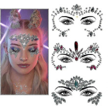Lot de 3 autocollants tatouage de pierres précieuses noctiluques pour le visage, pour Halloween et cosplay.