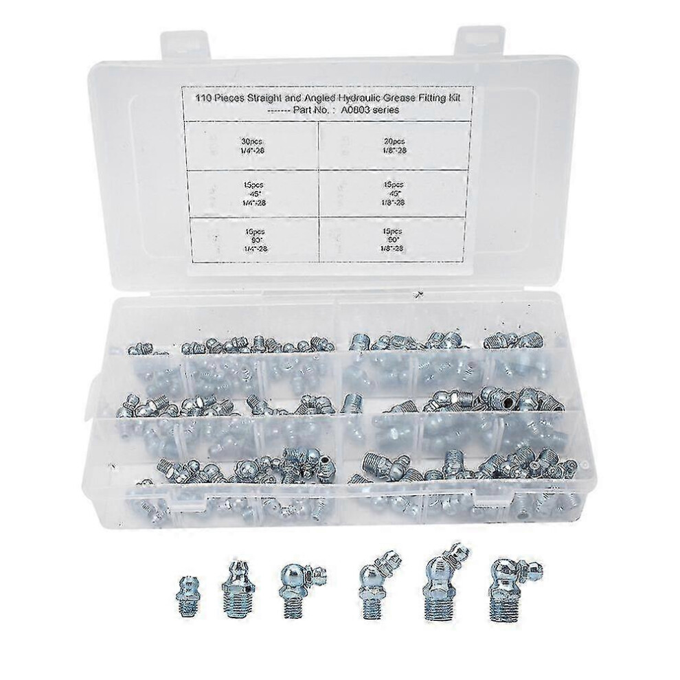 110Pcs 45 1/8In-28 Grease Nipple Tip Nozzle Fitting Compatible With Engineering Machinery Electroplating Blue 3560710317470