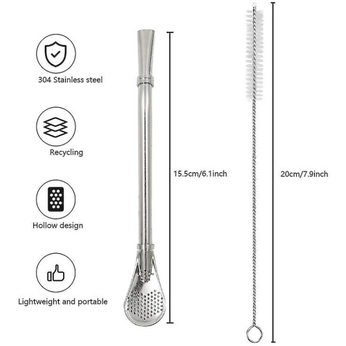 Stainless Steel Straw Spoon With Long Handle Strainer compatible with Drinking Tea. Soup. 1