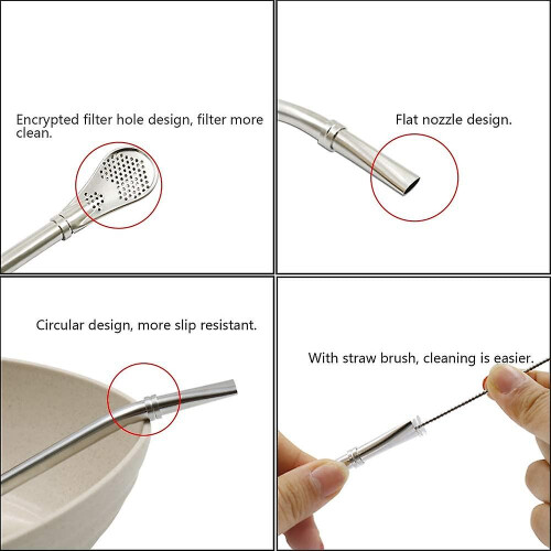 Stainless Steel Straw Spoon With Long Handle Strainer compatible with Drinking Tea. Soup. 2