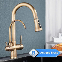 (Antique Brass B) Rozin Purification Kitchen Faucets Black Pull Out Kitchen Water Filter Tap 3 Way Mixer torneira para cozinha de parede Crane