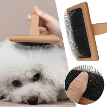 Pet Slicker Brush, Wooden Dog Cat Pin Brush Grooming Comb Gently Cleaning Removes Loose Undercoat & Tangled Hair