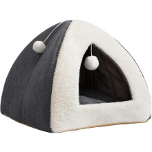 Cat Bed Kitten Bed Cat Tent 2-in-1 Igloo Pet Bed With Removable Cushion Comcompatible withtable,grey&white