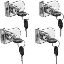 Glass Door Lock, 4pcs Cam Locks, Glass Door Cabinet Showcase Security Lock compatible with 5-8mm Glass Door Without Drilling (with 8 Keys)