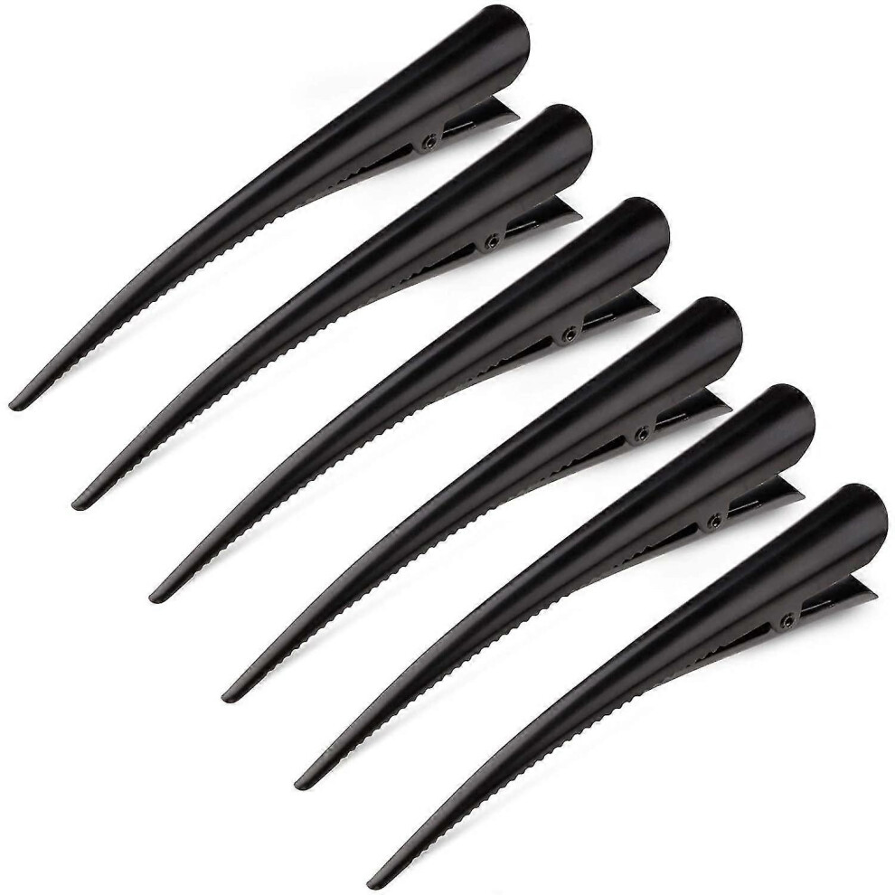 Large Long Alligator Hair Clips compatible with Styling Salon Sectioning,5 Inch Rust-proof Durable Non-slip Duckbill Metal Clips (6 Pack) Black