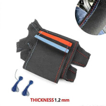 (A redblue line-3 bar) Car Interior Steering Wheel Cover For BMW E36 E39 1995-2000 E46 1998-2004 X3 E83 X5 E53 2000-2006 Hand Braid Suede Leather Trim