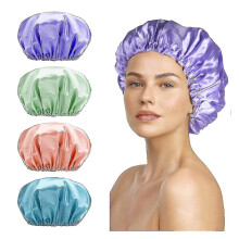 Duschhaube, 4er-Pack, doppellagig wasserdicht, wiederverwendbar, für Damen geeignet, Haarschutz