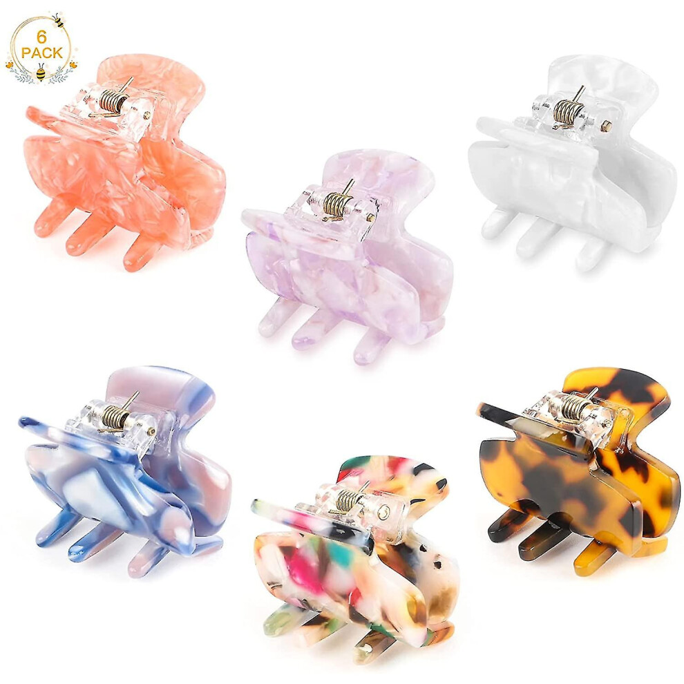 Unisex Pink/Dark/Blue 6 Pack Hair Claw Clips Compatible With Girls, 6 Colors Hair Jaw Clamp Clips Cellulose Acetate Small