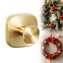 Suction Cup Wreath Hanger with Reusable NoDrill Lock, 304 Stainless Hook for Glass Doors and Bathroom (Gold 1PCS)