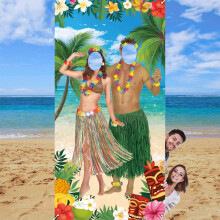 Hawaiian Party Decorations Luau Photo Booth Backdrop, Tropical Beach Couple Door Banner for Aloha Party
