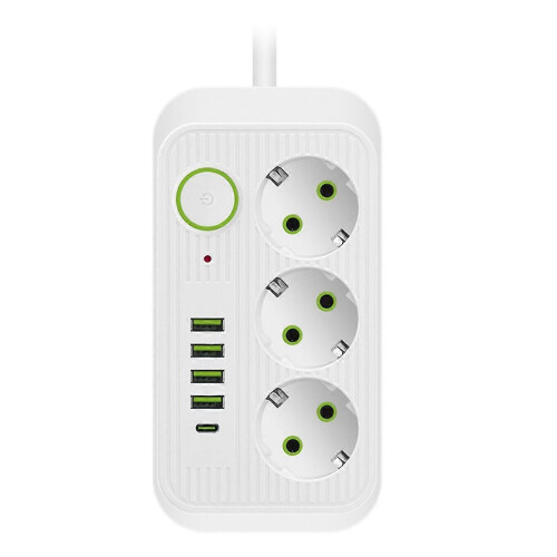 White 2M EU Plug Multi-Standard Socket Extension Cord Power Strip EU plug Socket