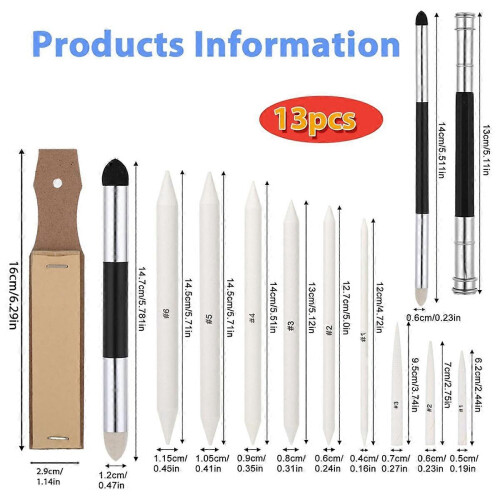 Conjunto de 13 esfuminhos, canetas esponjas para esfumar e apontador de lápis com lixa, compatíveis com desenho. 1