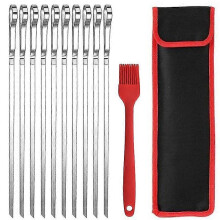 10 stuks grillspiesjes met tas en olieborstel, 43 cm stalen grillspiesjes