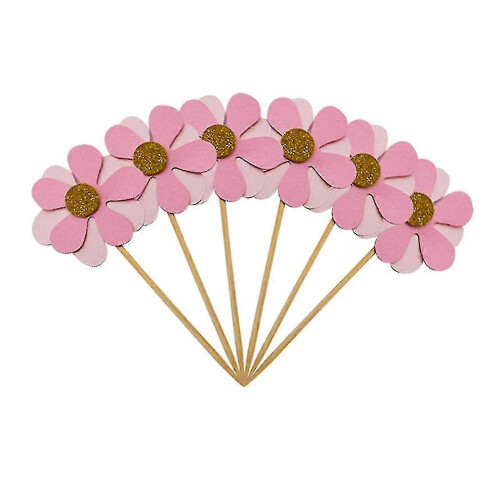 6pc Flicker Flower Petal Cake Toppers Pink