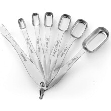 Cucharas medidoras de metal de acero inoxidable, compatibles con ingredientes secos o líquidos, caben en un bote de especias, juego de 7 (b-2-v)