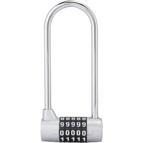 5 Digit Combination Padlock Alloy Safety U Shaped Code Lock Extra Long Locker Lock With Code Lock(silver)