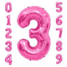Hot Pink 40 Inch Number Balloon for Girls Birthday Party, Large Reusable Foil Balloon Helium Compatible