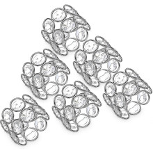 Porta-guardanapos de cristal, com contas, decoração de mesa, pacote com 6 unidades, prateado.