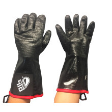 14 Inch Heat Resistant Neoprene Gloves 450F Protection Oil‑Grip Palm Cotton Liner for Fryer Grill Use