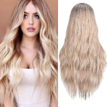 Cabello natural para mujer, rubio claro, largo y rizado, compatible con mujeres, nuevo rubio ombré de dos tonos sintético.