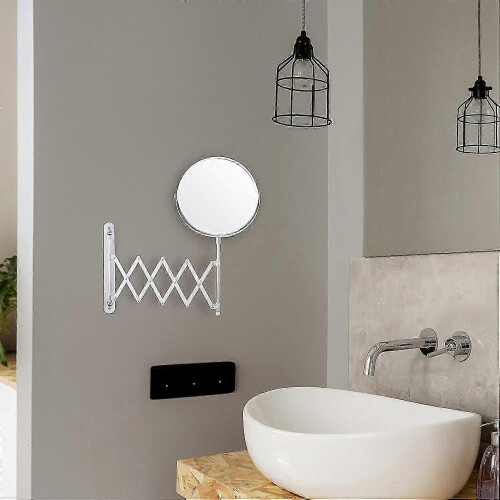 Chrome Wall Mounted Retractable 360 Rotating Mirror - 3x Magnification - 2