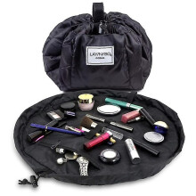 Trousse de toilette à cordon coulissant, idéale pour les voyages, les cadeaux et un usage quotidien, 50 cm, noire.