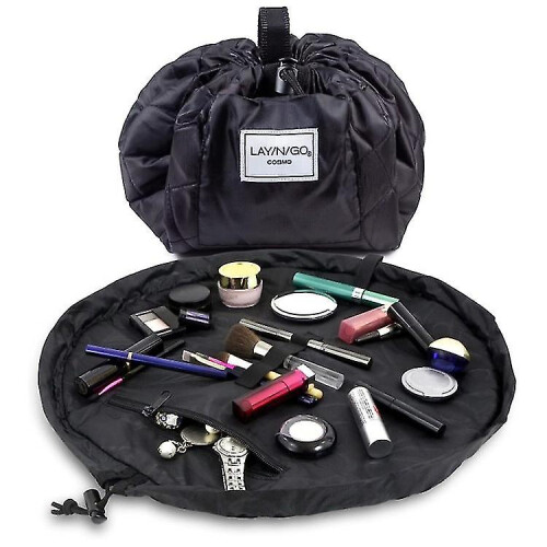 Bolsa organizadora de cosméticos e maquiagem com cordão, ideal para viagens, presentes e uso diário, 50 cm (20 polegadas), preta.